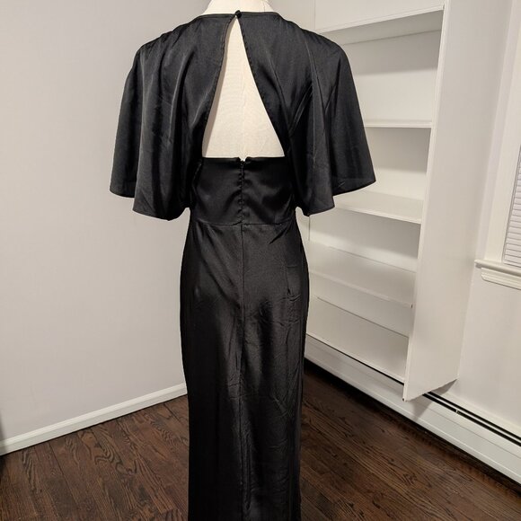 NWOT Express Black Satin Midi Dress Sz XS - Picture 2 of 3